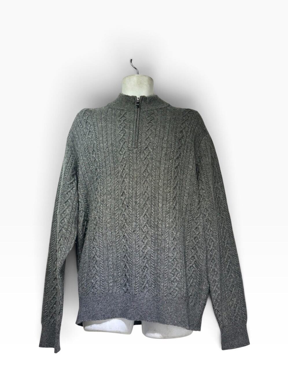 Peter Millar Men XXL Gray Wool Yak Cashmere Cable Knit Quarter Zip Sweater HOLES